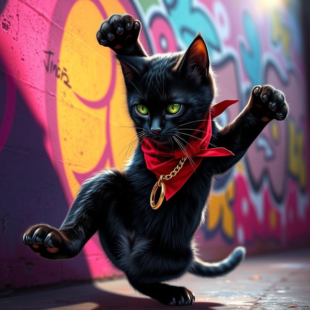 Futuristic Feline Breakdancer in Hyperrealistic Style