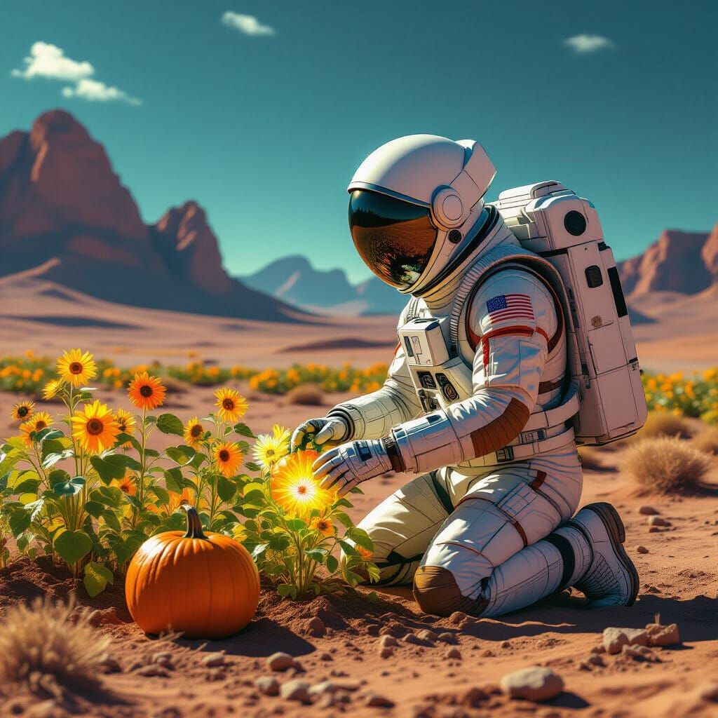 Astronaut's Garden in Post-Apocalyptic Desert