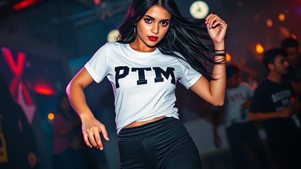 Pakistani Woman Dancing in Dim Lit Club