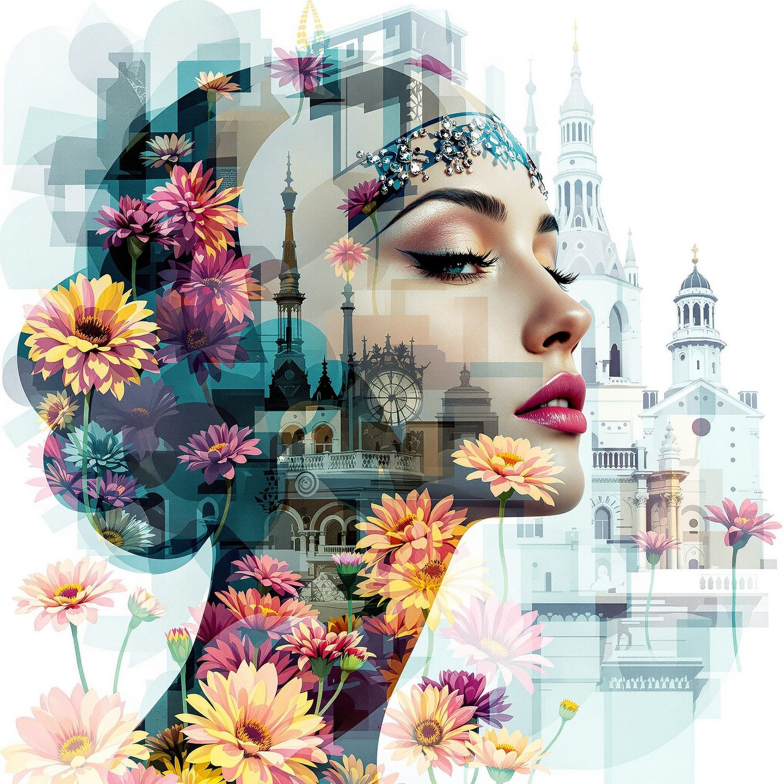 Gatsby Style Collage with Double Exposure and Architecture