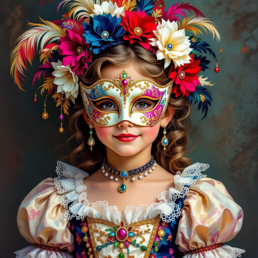 Girl in Ornate Mask in a Hyperrealistic Style
