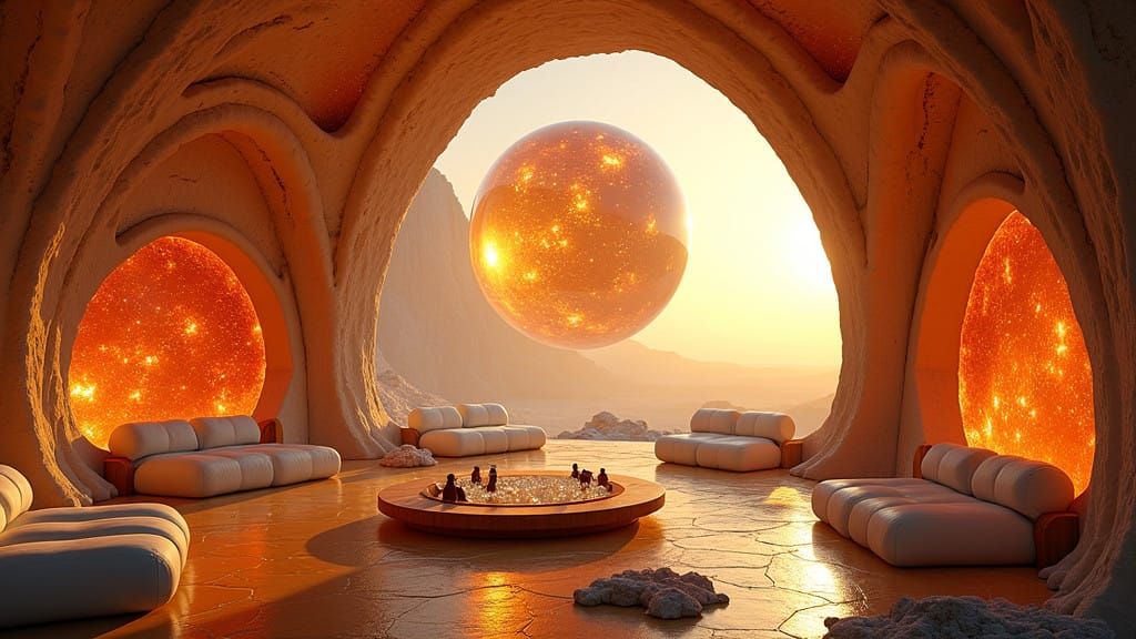 Cyberpunk Arcology Oasis with Glowing Crystals and Neon Hues