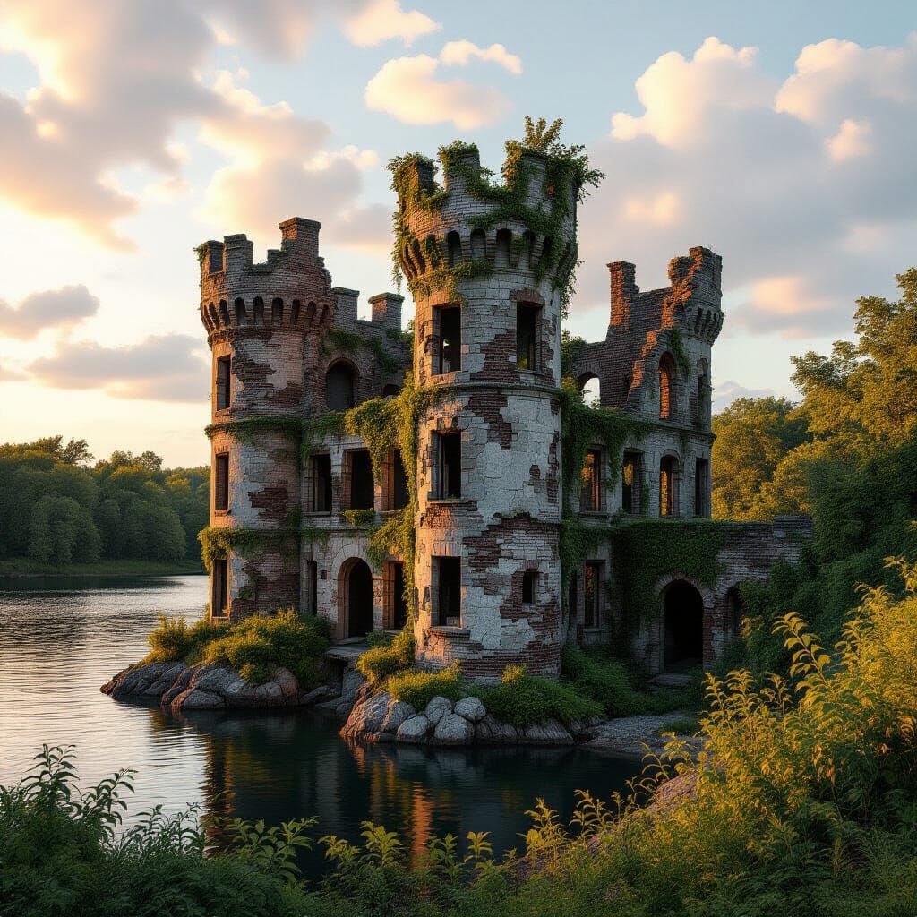 Bannerman Castle: Overgrown Fortress in Golden Light