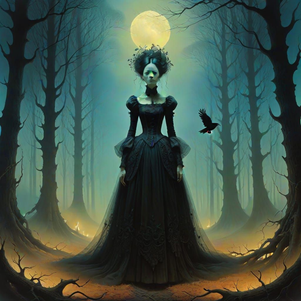 Victorian Era Marionette in Mystical Forest