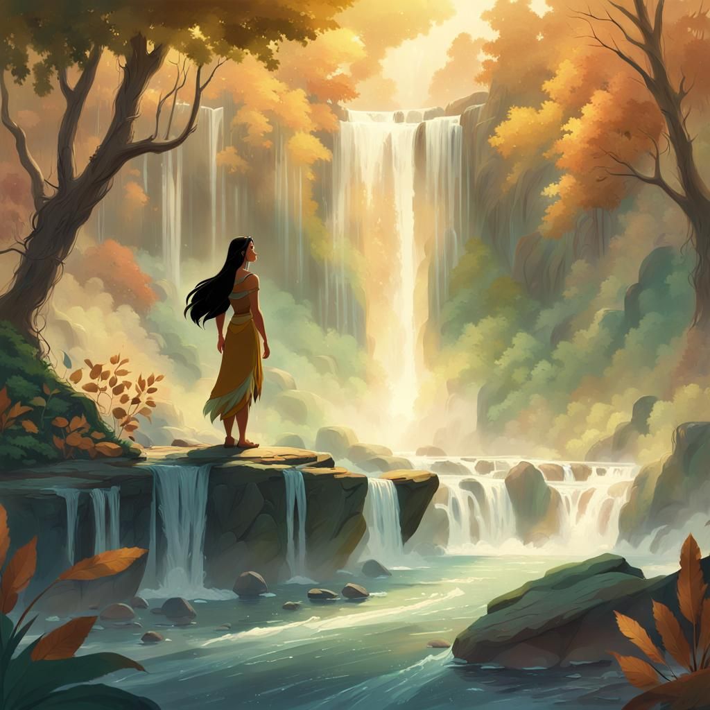 Pocahontas by Waterfall: Disney Concept Art