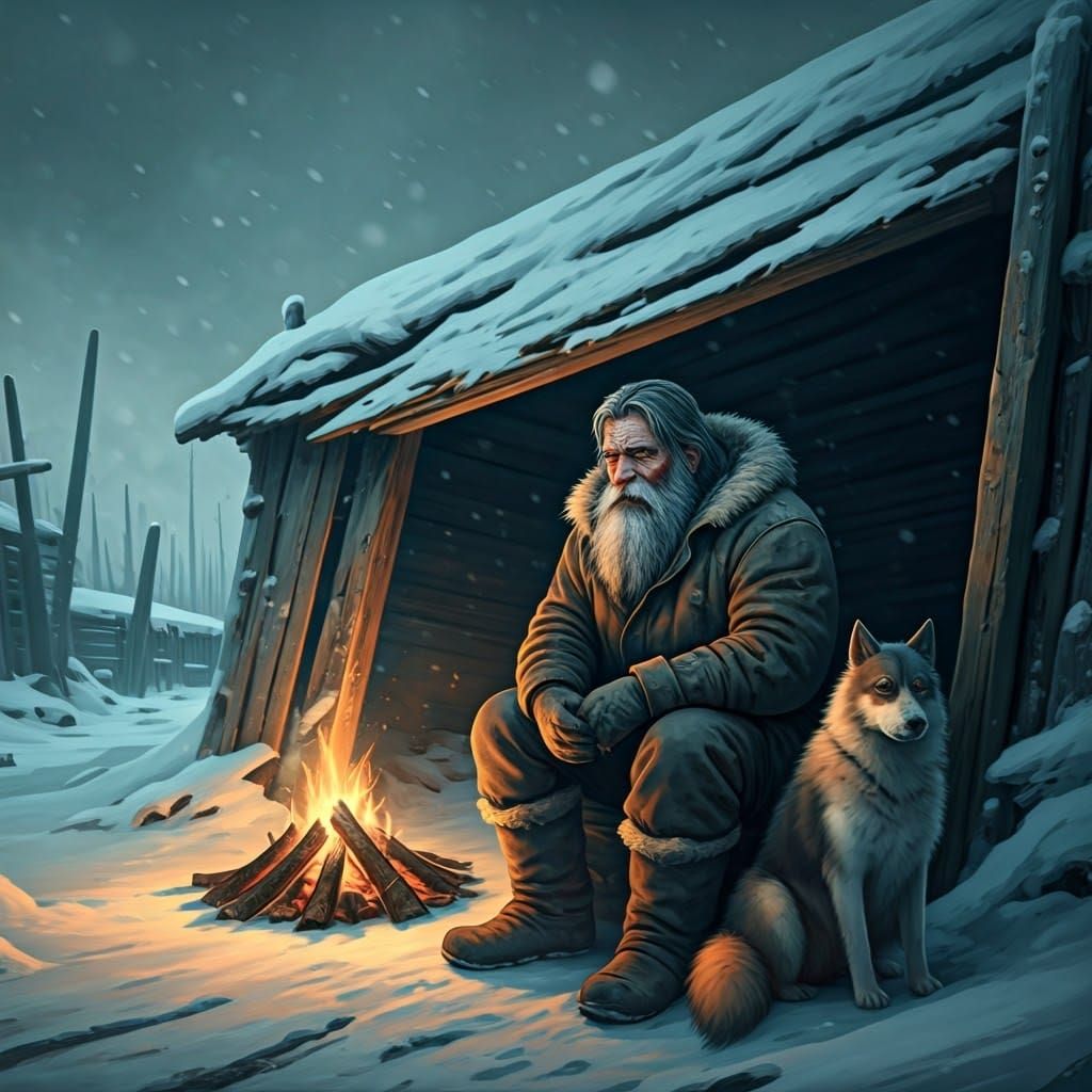 Weathered Survivalist in Frozen Wilderness
