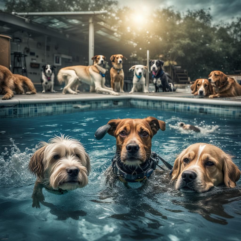 Dogs Swimming Together: Hyperrealistic Pool Party