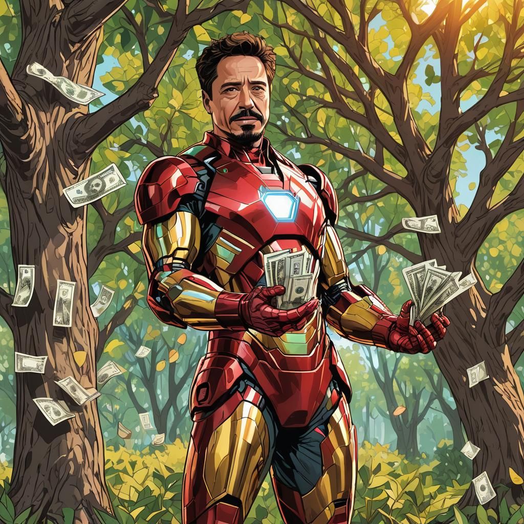 Iron Man Plucking Dollar Bills From Money Tree