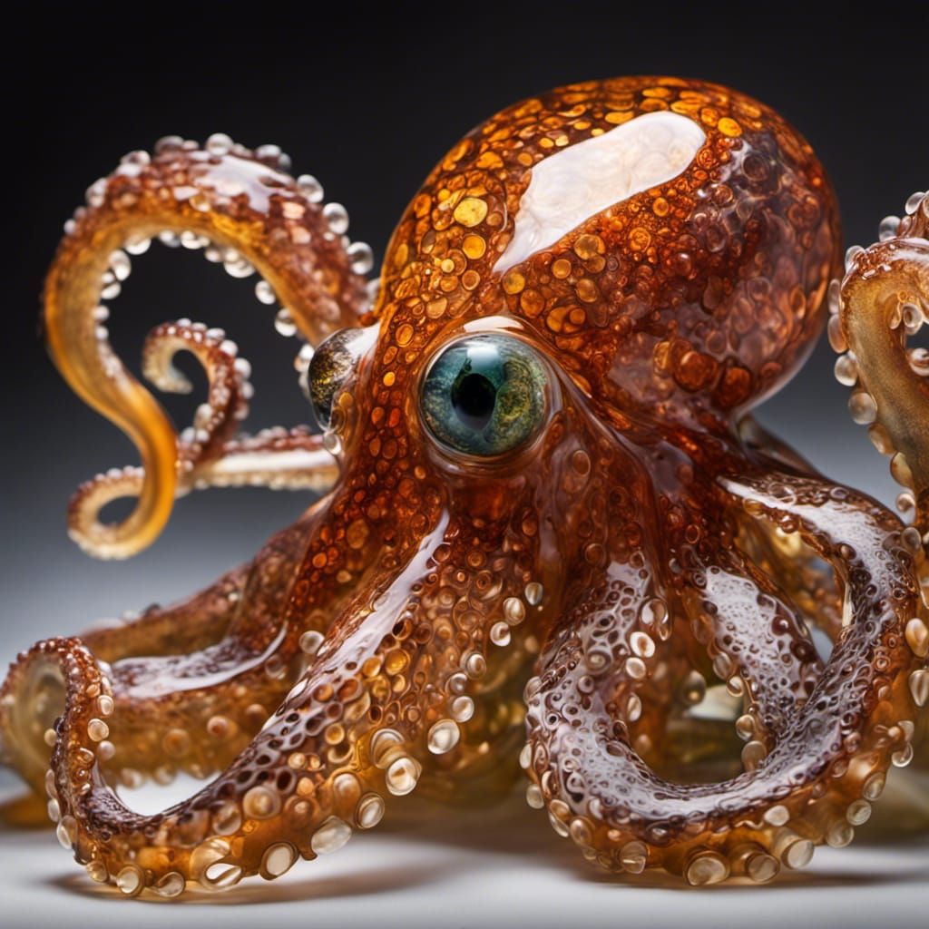 Blown Glass Octopus Sculpture in Art Gallery