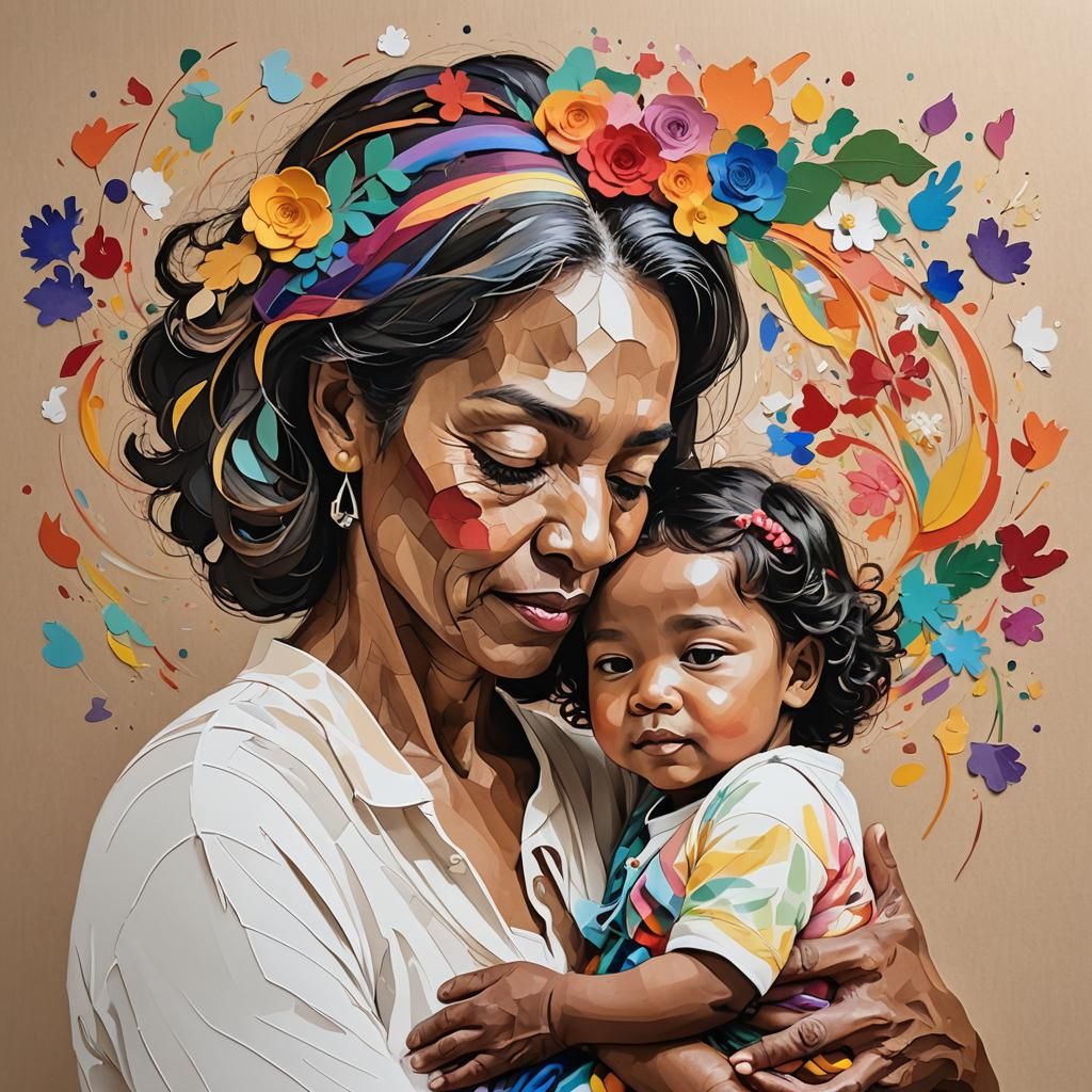 Diverse Motherhood Scenes as Detailed Matte Painting