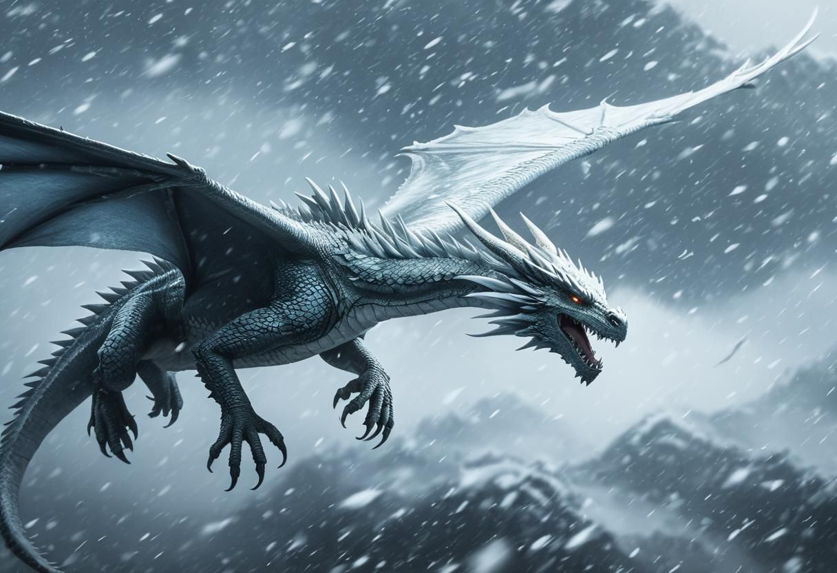 Dragon Flying Through Blizzard: Cinematic Digital Art