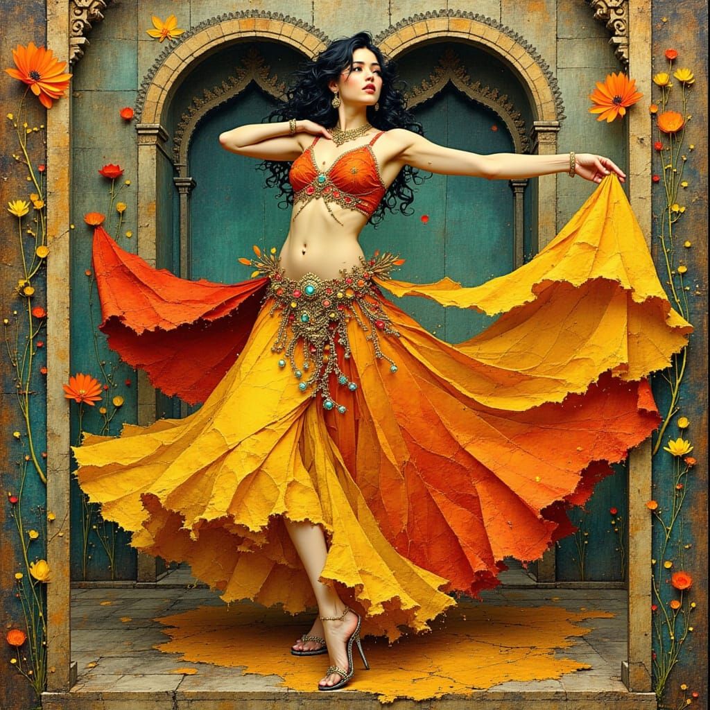 Belly Dancer in Ornate Middle Eastern Setting, Art Nouveau S...