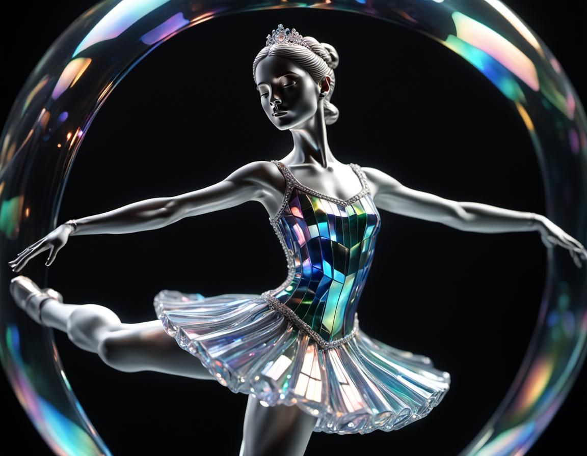 Crystal Ballerina Dances Above Iridescent Glass Note