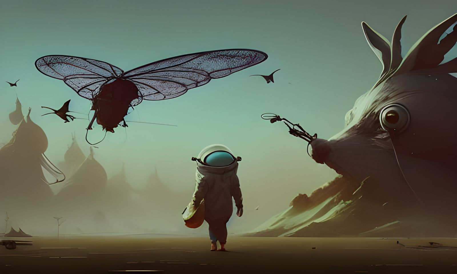 Anthropomorphic Flying Rabbit in Detailed Matte Painting