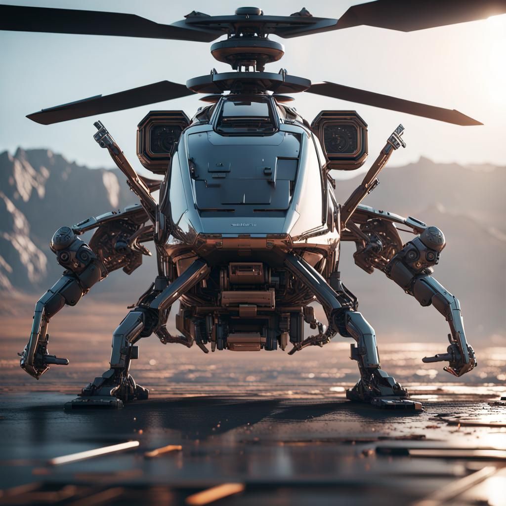 Futuristic Sci-Fi Helicopter with Intricate Mech Details