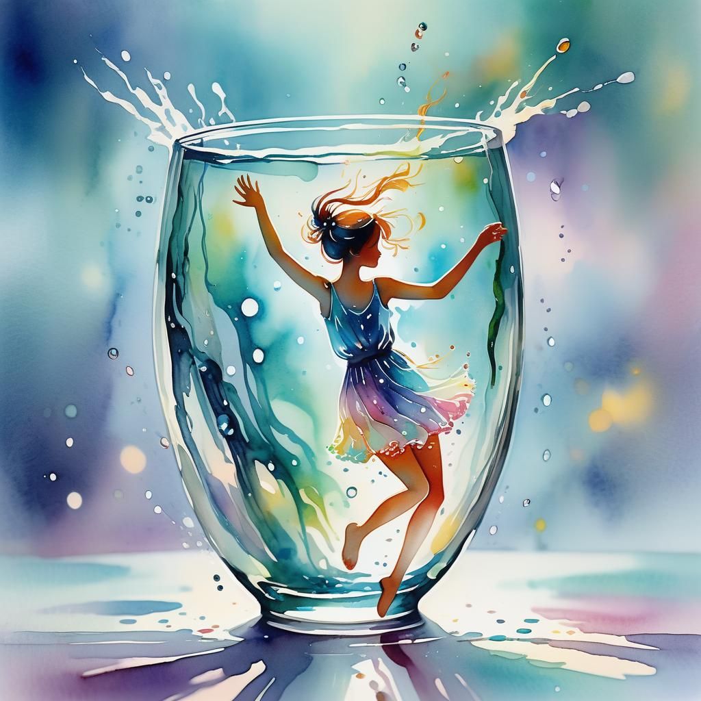 Dancing in a Glass: Whimsical Watercolor Illustration