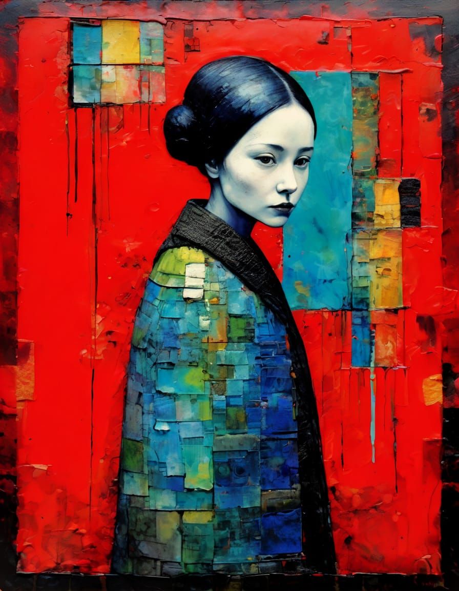 Textured Encaustic Painting of a Naive Landscape