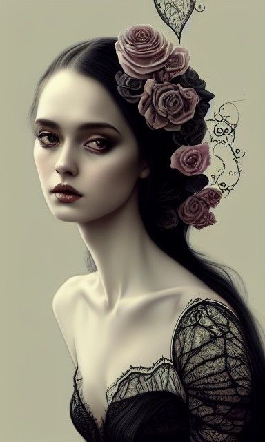 Androgynous Girl in Black Lace Rococo Dress