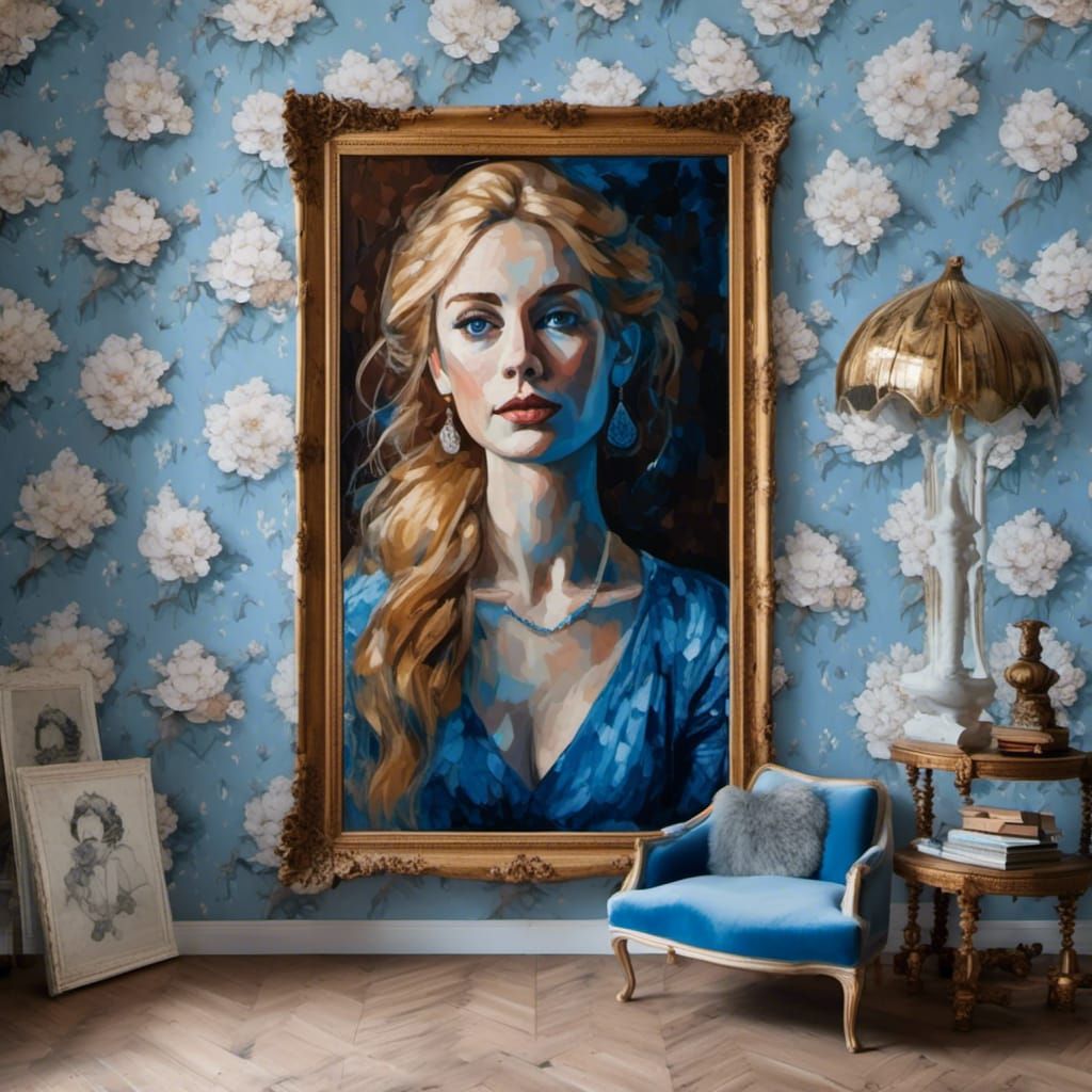 Portrait of Blonde Woman in Expressionist Oil Painting