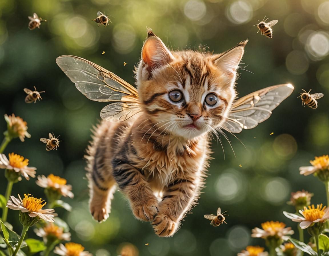 Ginger Tabby Kitten Bee Hybrid in National Geographic Style