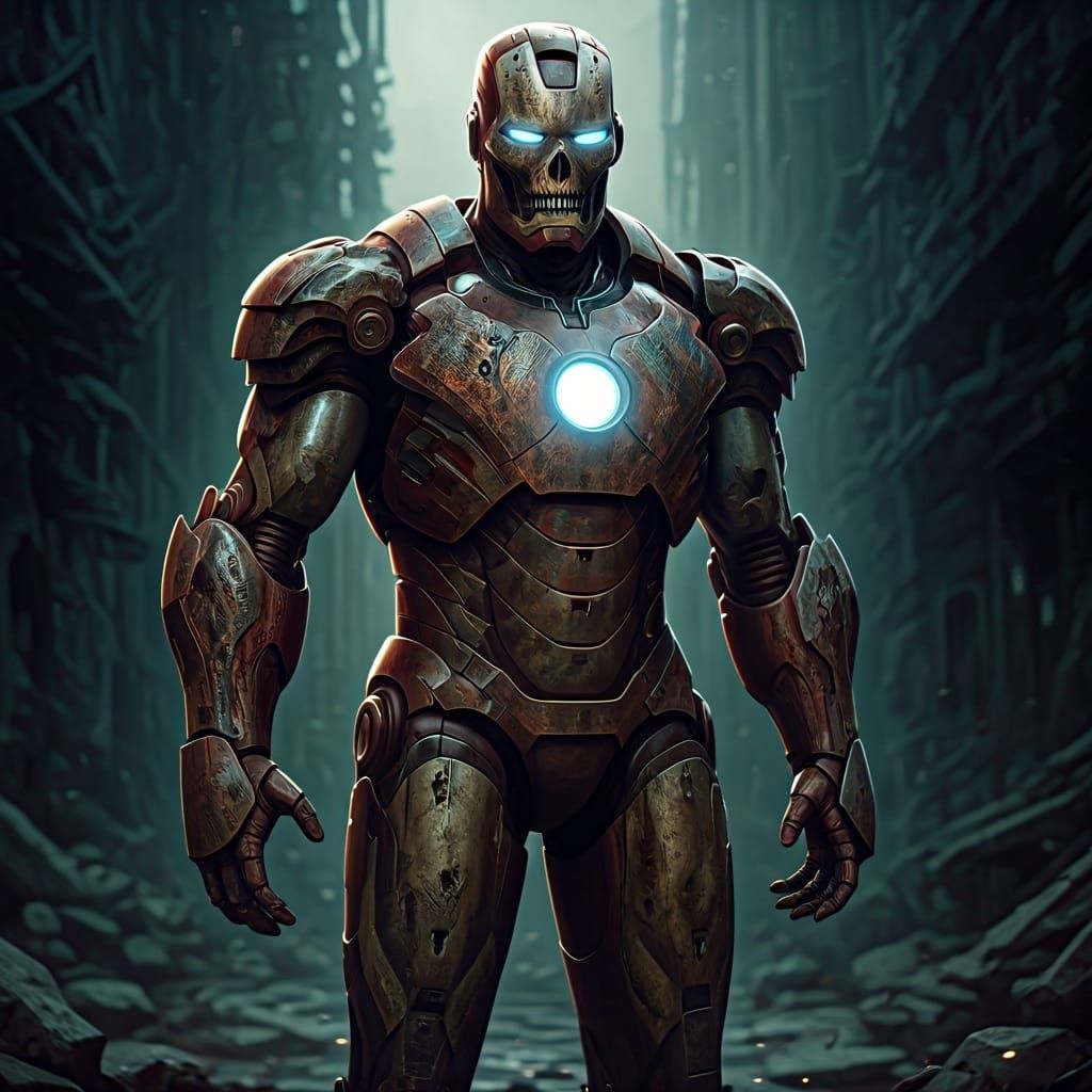 Zombified Iron Man in Decaying Futuristic City