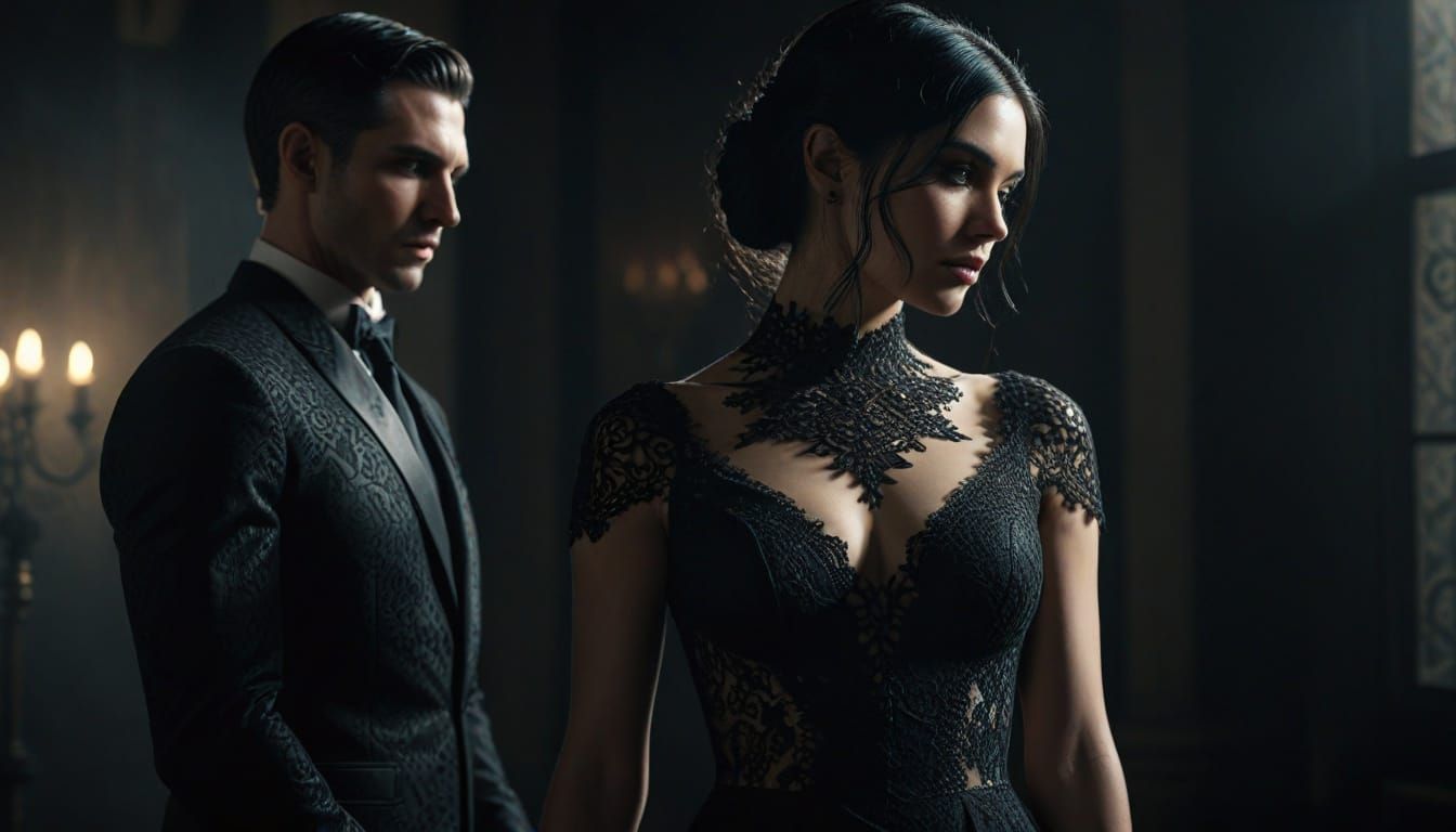 Dominant Woman in Elegant Dress: Hyper-Realistic Photo