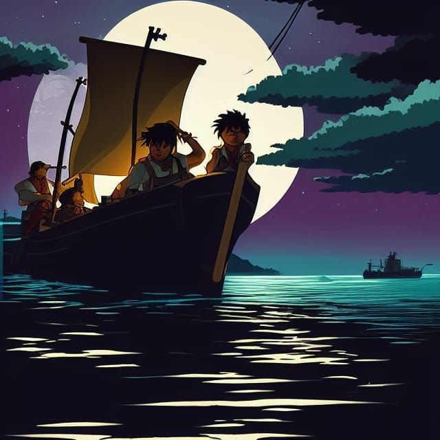 Anime Smugglers' Moonlit Rum Run at Sea