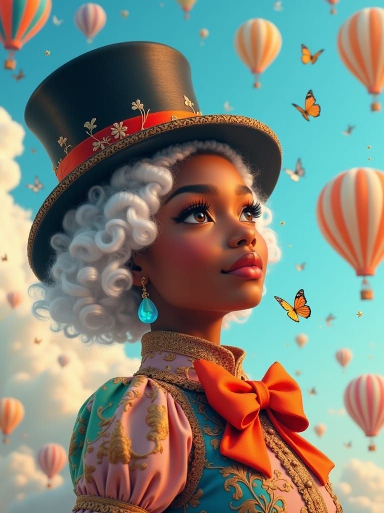 Dreamy Fantasy Portrait of a Young Black Girl with White Cur...