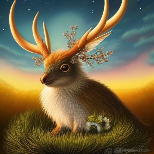 Wolpertinger Under Starry Night in Horrorcore Style