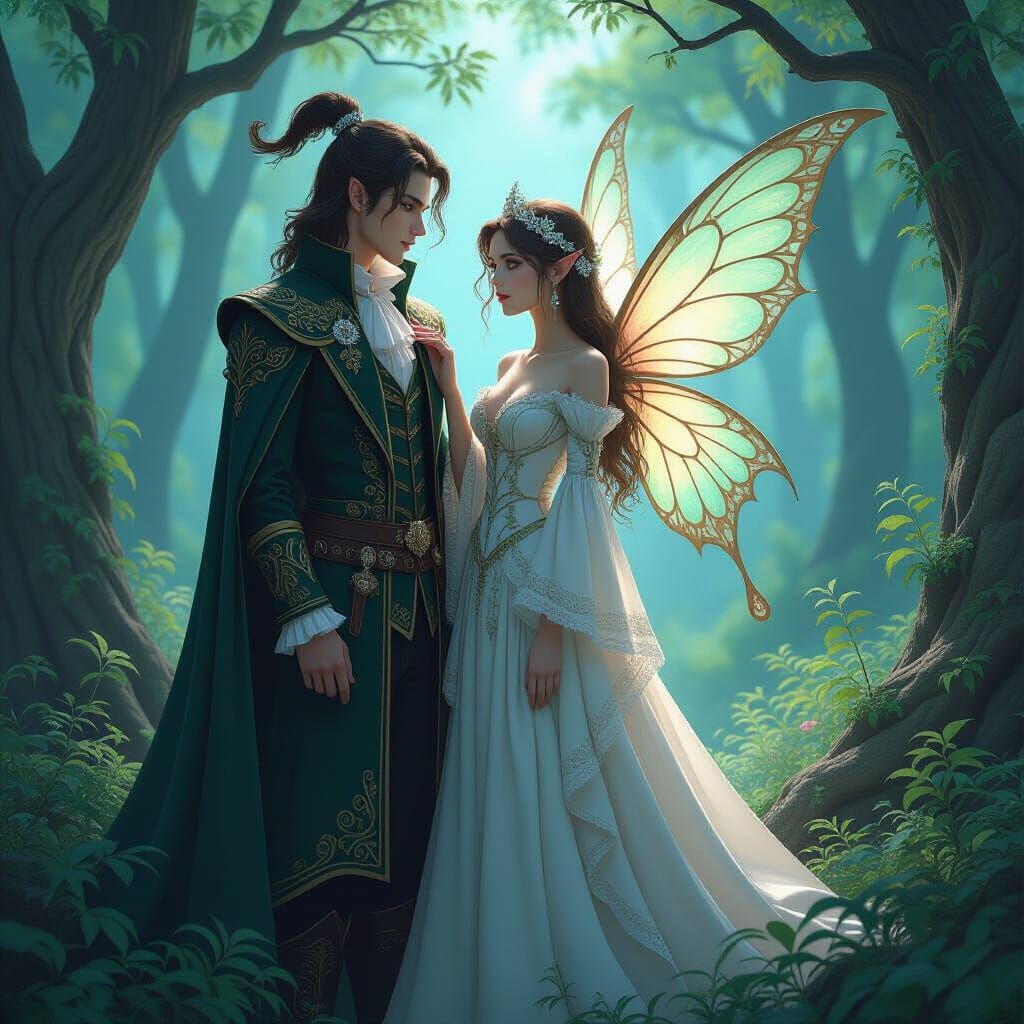 Ethereal Faerie Scene with Elegant Woman and Lord