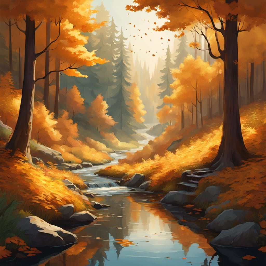 🍯 Caramel:
A glistening caramel river flowing through a cozy autumn forest. The air smells sweet and buttery, and amber...