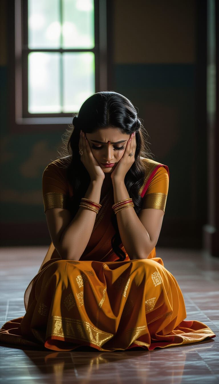 South Indian Actress in a Dimly Lit Room