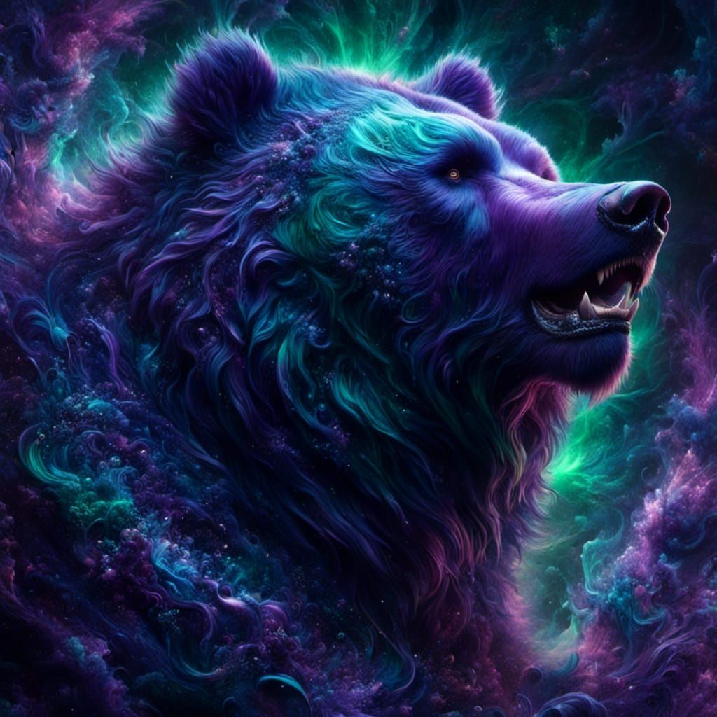 Emerald Bear with Viking Braids in Hyperrealism