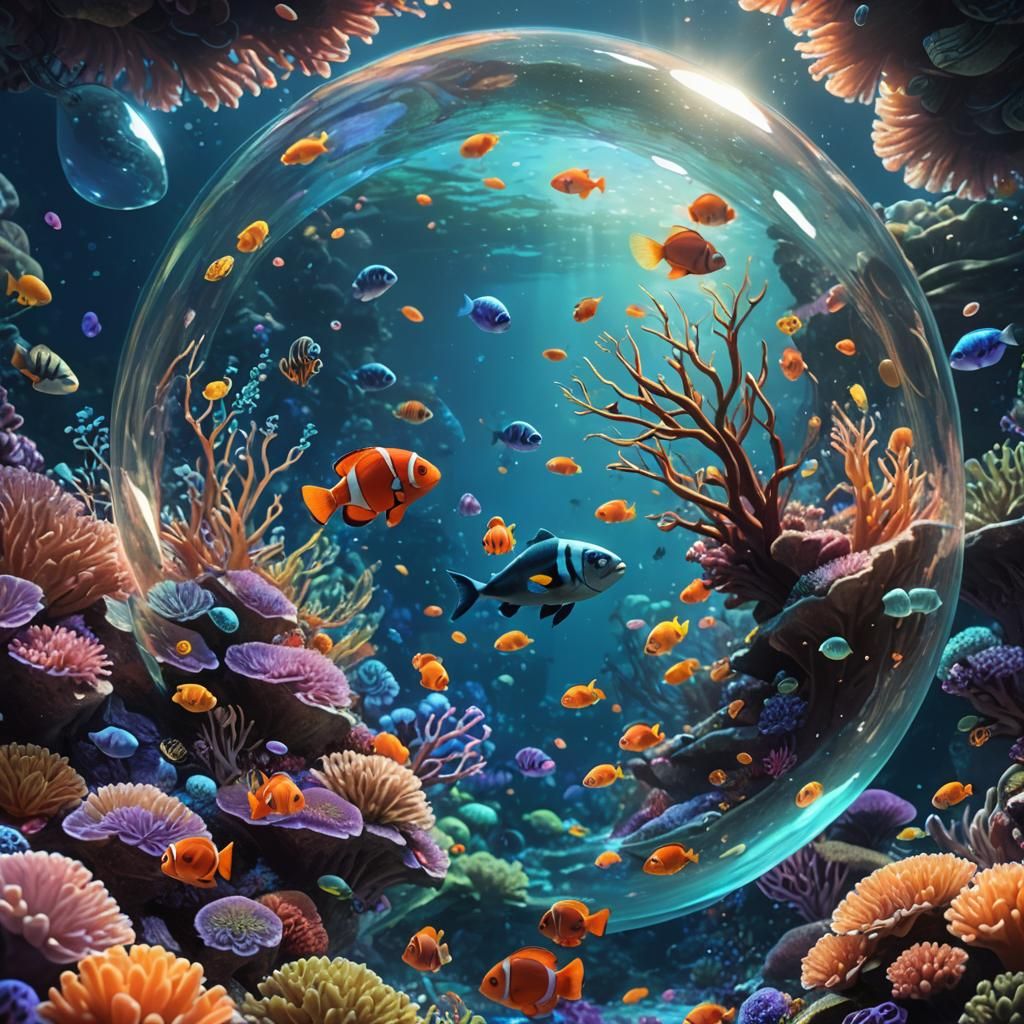 Enchanted Coral Reef: Neon Sea Life in Digital Art