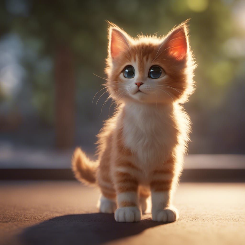 Fluffy Kitten in Warm Sunlight, Pixar Style