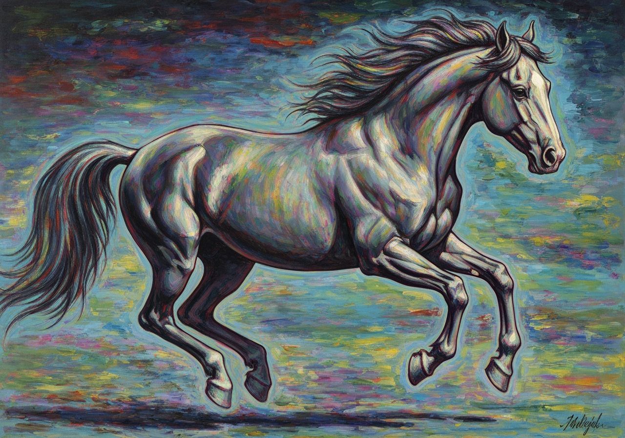 Stallion in Gallop: Dreamlike Expressionist Painting