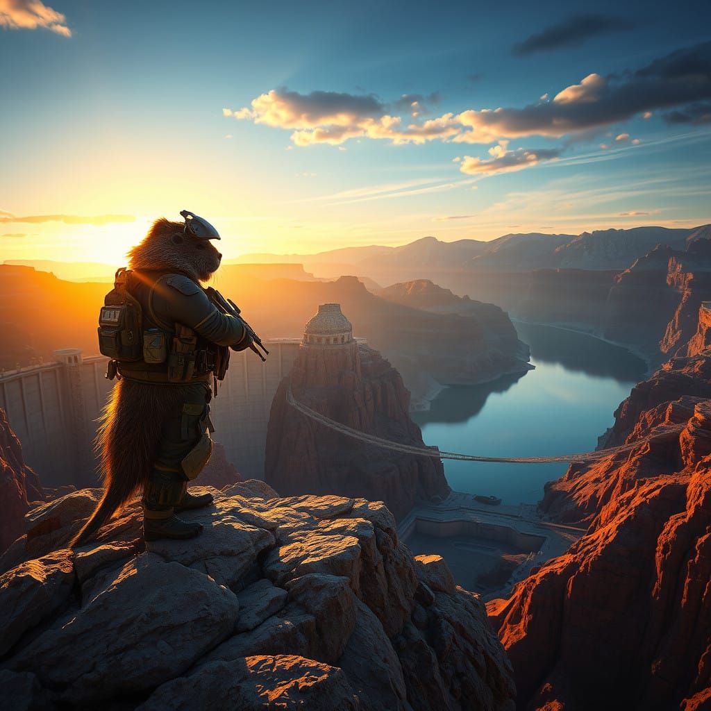 Beaver Vigilant Over Hoover Dam in Tactical Gear