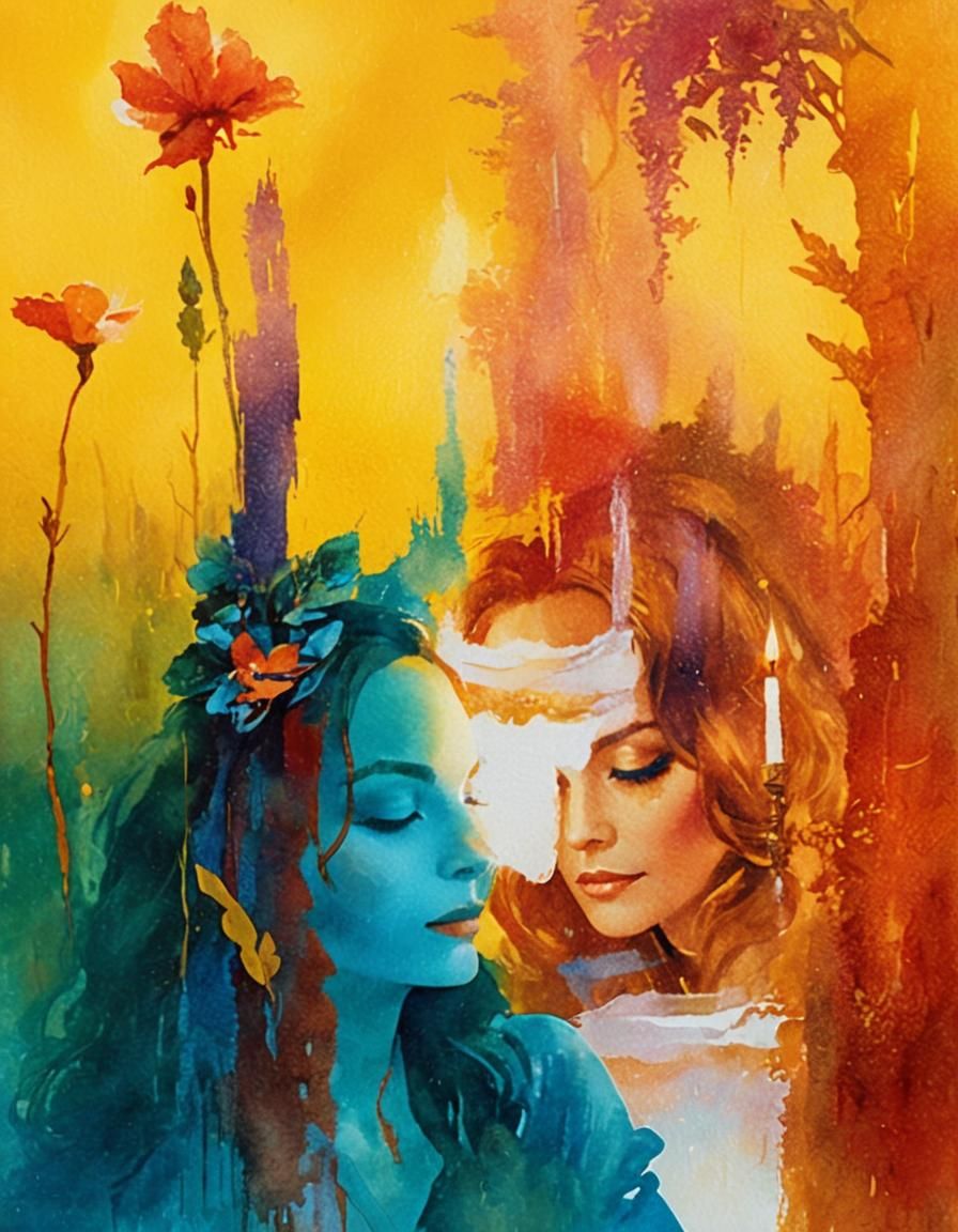 Ethereal Portrait of Five Women in Watercolor Style