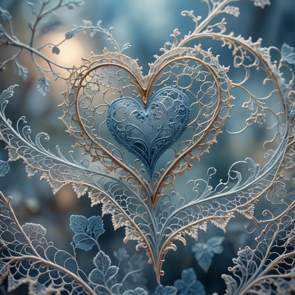 Lace Heart with Glowing Edges: Surreal Macro Shot