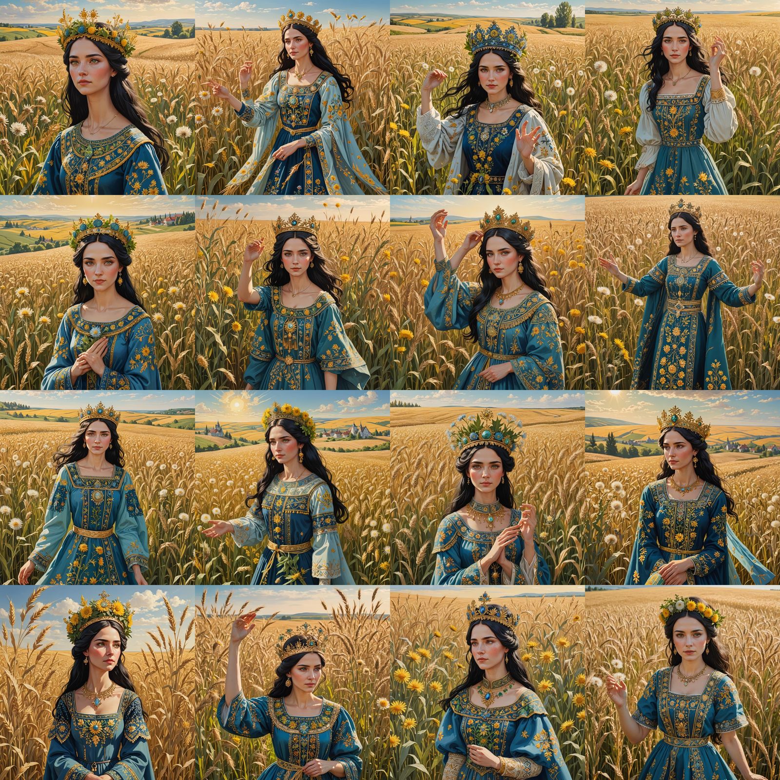 Empress with Dandelion Crown in Golden Wheat Fields