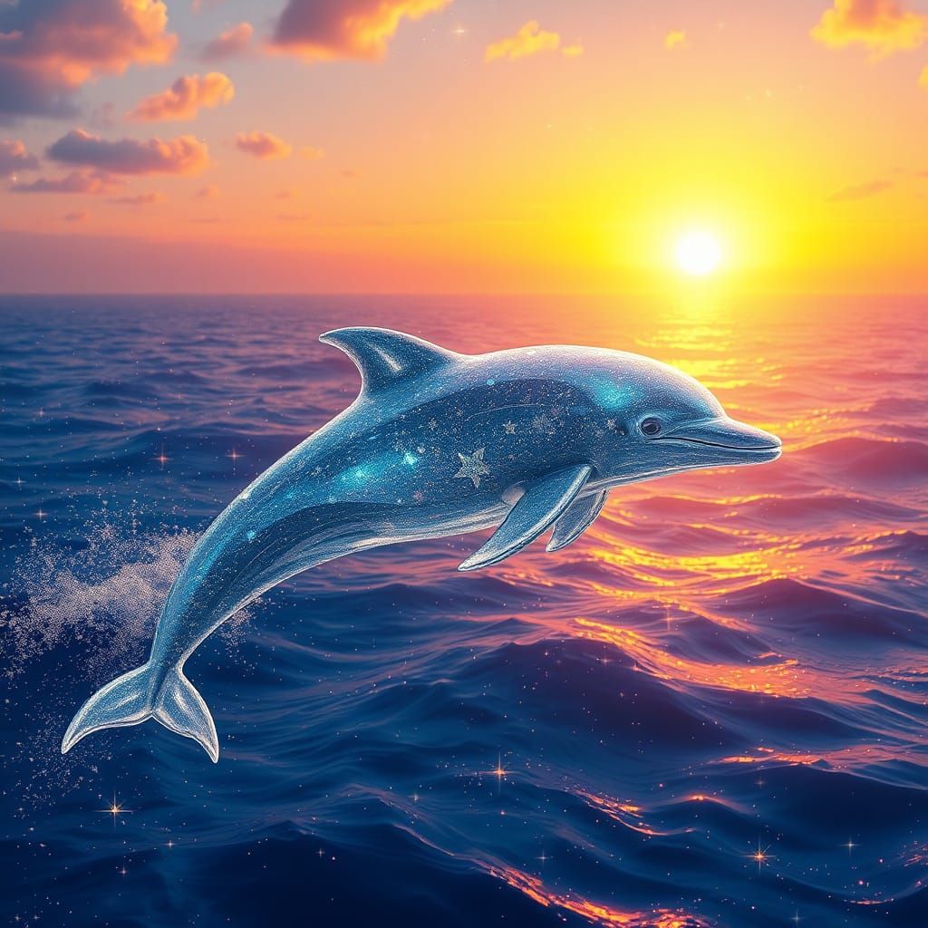 Crystalline Dolphin Swims Through Celestial Sea as 3D Render