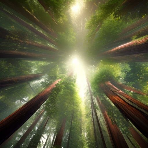 Redwood Forest: Underneath Perspective in Hyperdetailed Styl...