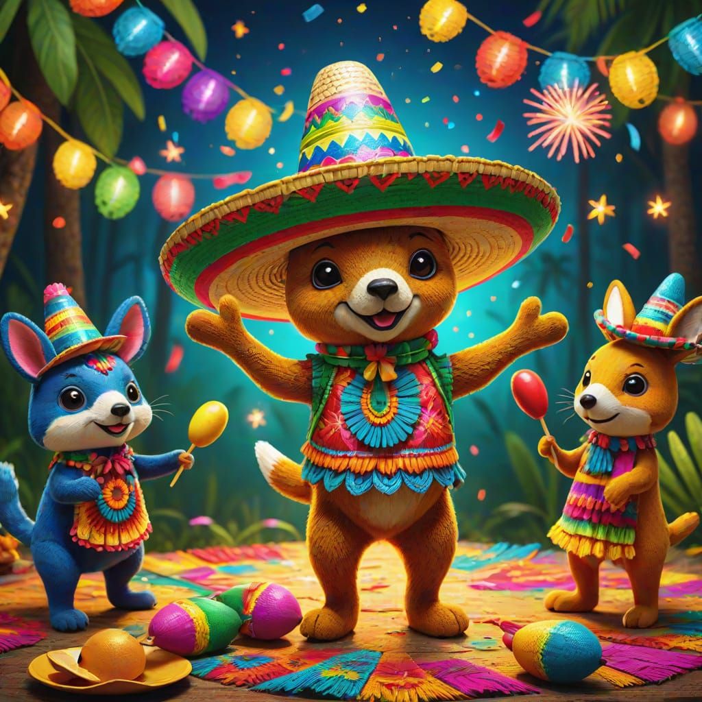 Forest Animals Fiesta in Mexican Folk Art Style