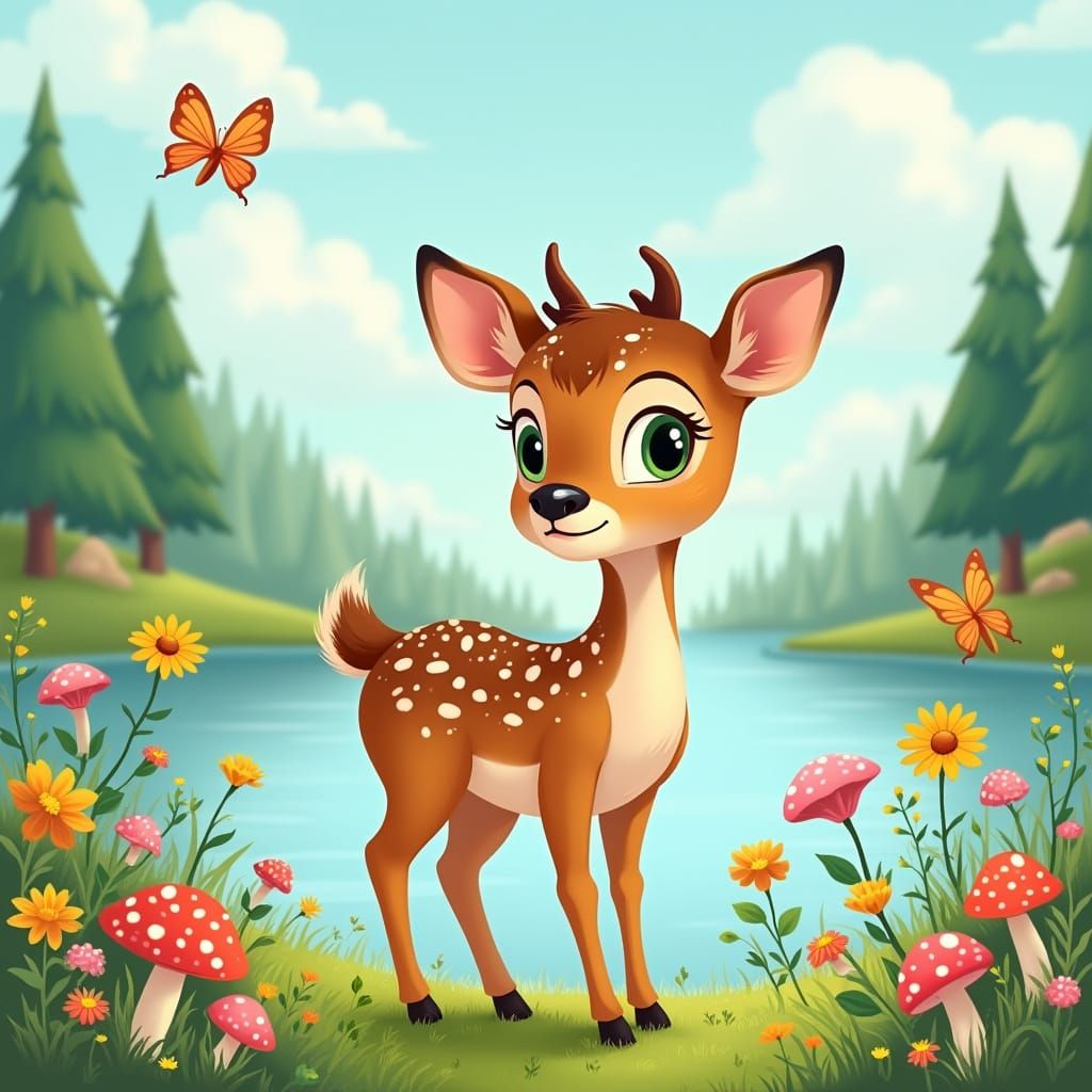 Charming Cartoon Deer in Children's Book Style