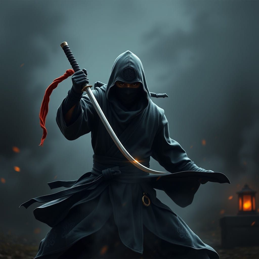 Ninja Warrior in Traditional Japanese Garb