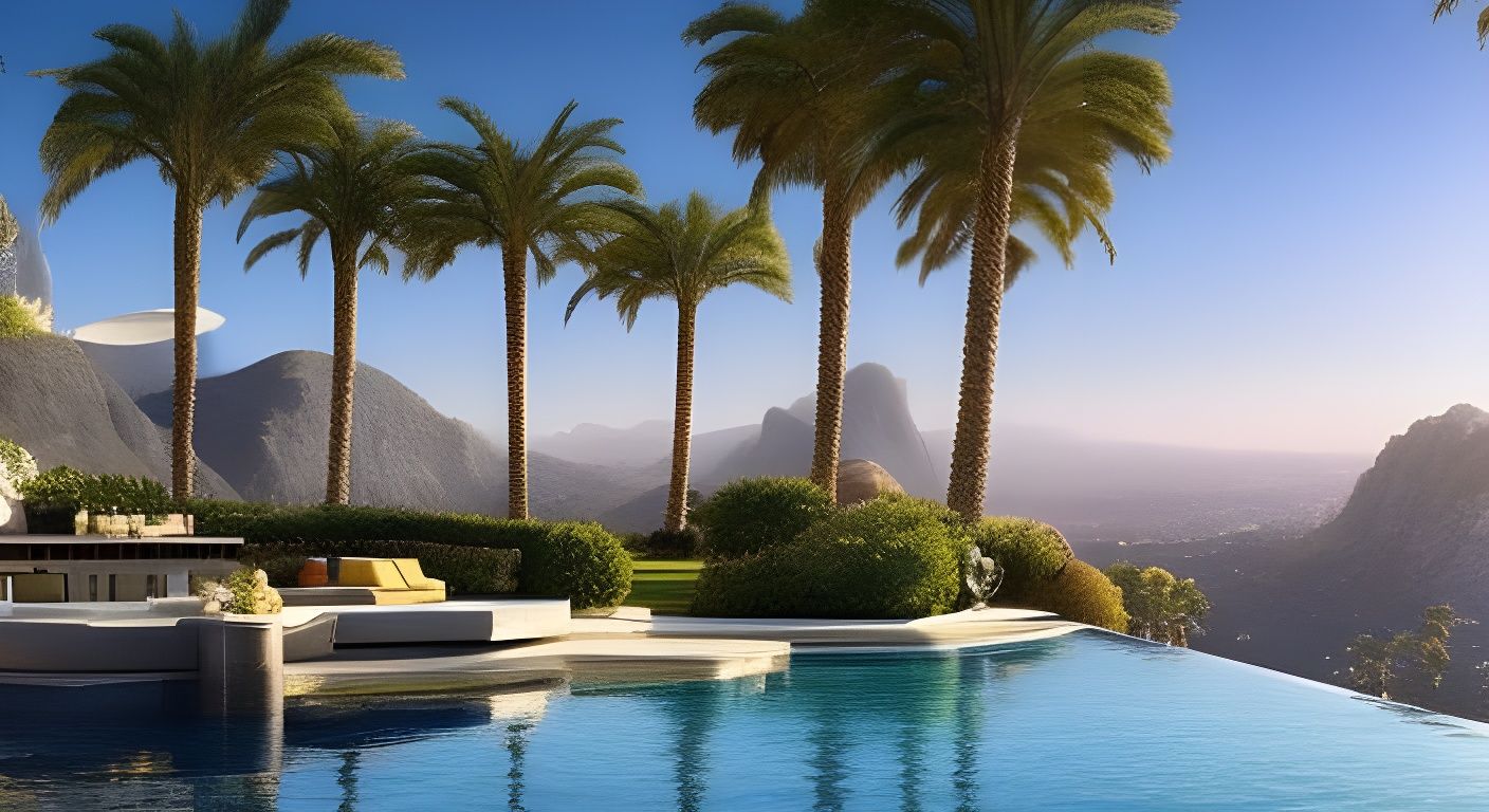 Elegant Marble Pool in Hollywood Hills, Photorealistic