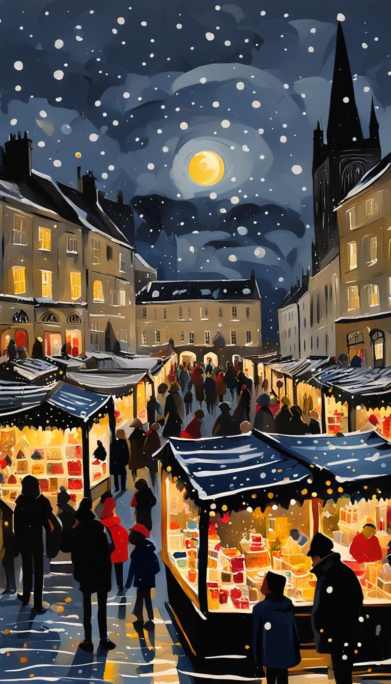 Festive Christmas Market in Bath Illustration