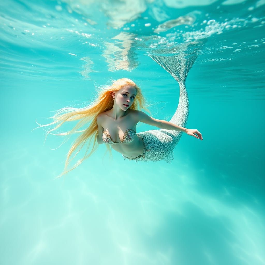 Realistic Mermaid Witch Portrait in Turquoise Waters