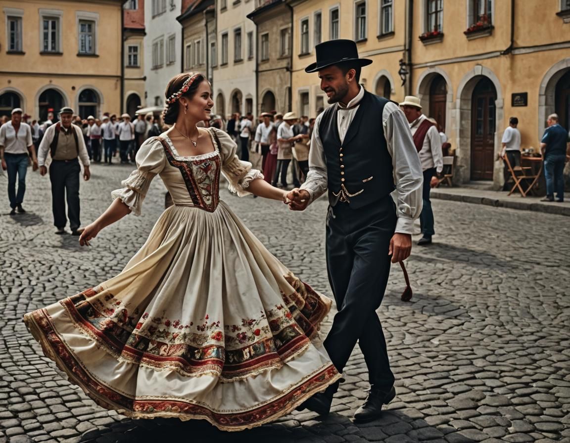 Moravian Woman in Kyjov Dress Dancing