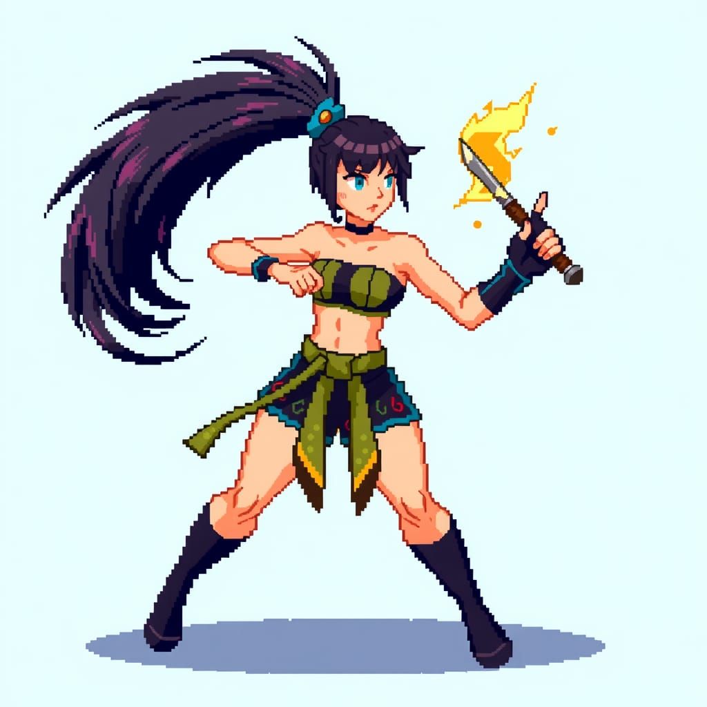 Pixel Art Female Fighting Game Character Design